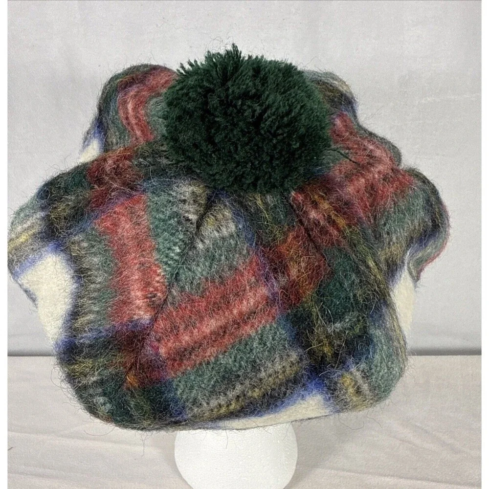 Browns of Bermuda‎ Wool Mohair Red Blue Tartan Plaid Cap Hat Made in Scottland